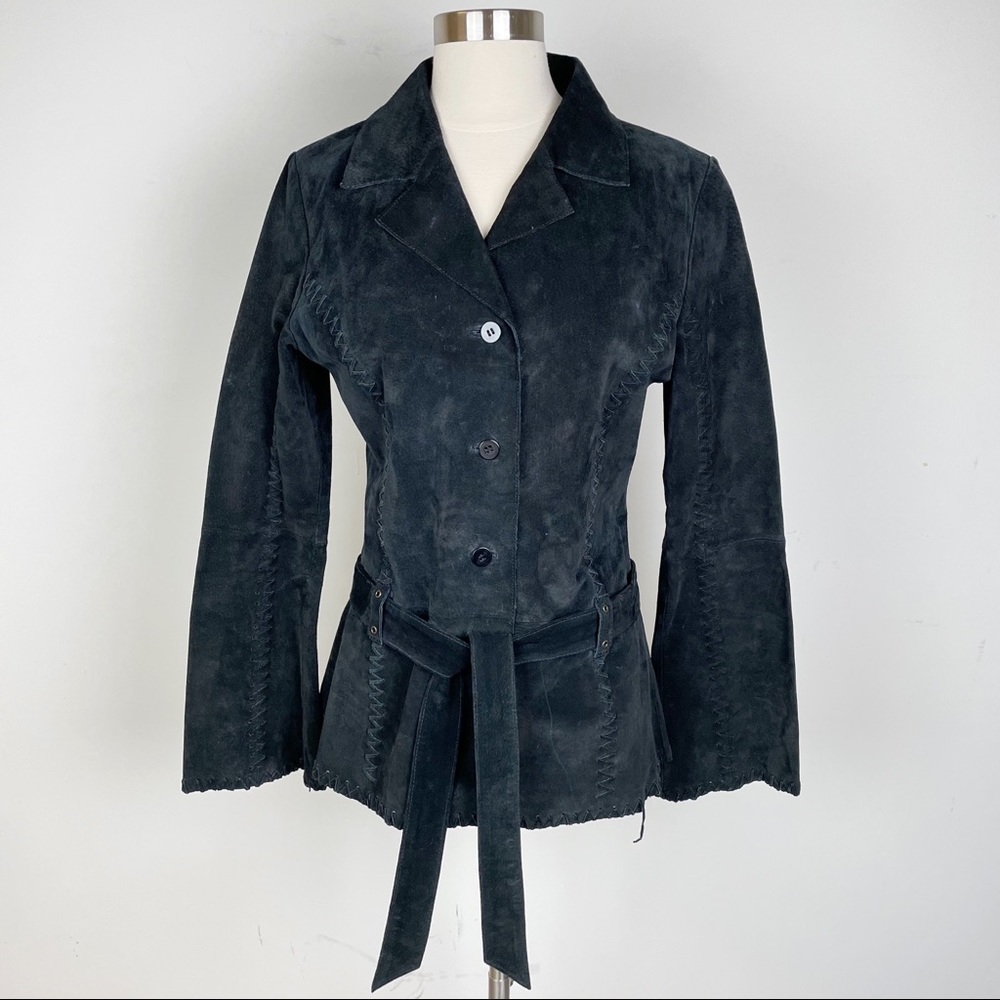 Black Suede Leather Fringe Jacket Wet Seal L